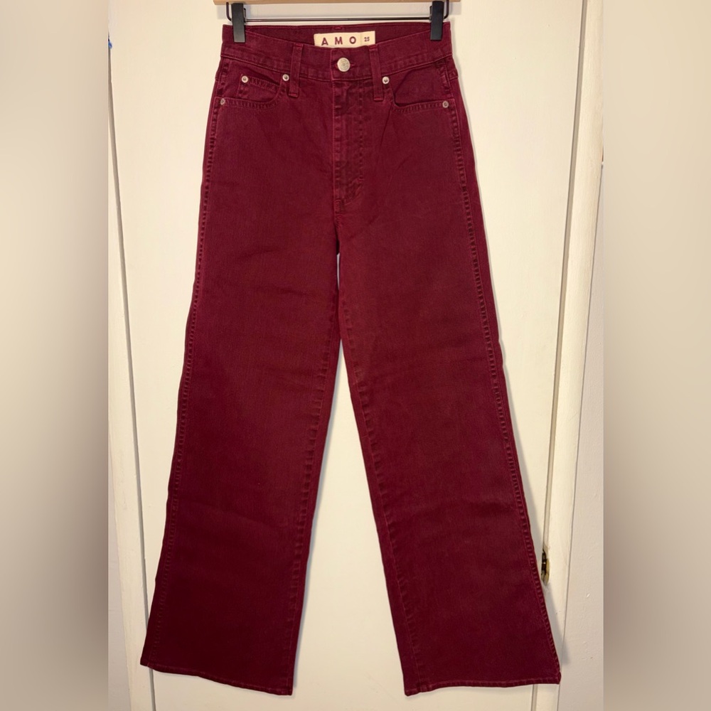 NEW AMO Denim Frida Wide Leg Jeans Size 25 High Rise Mi Amor Red Wash Pants